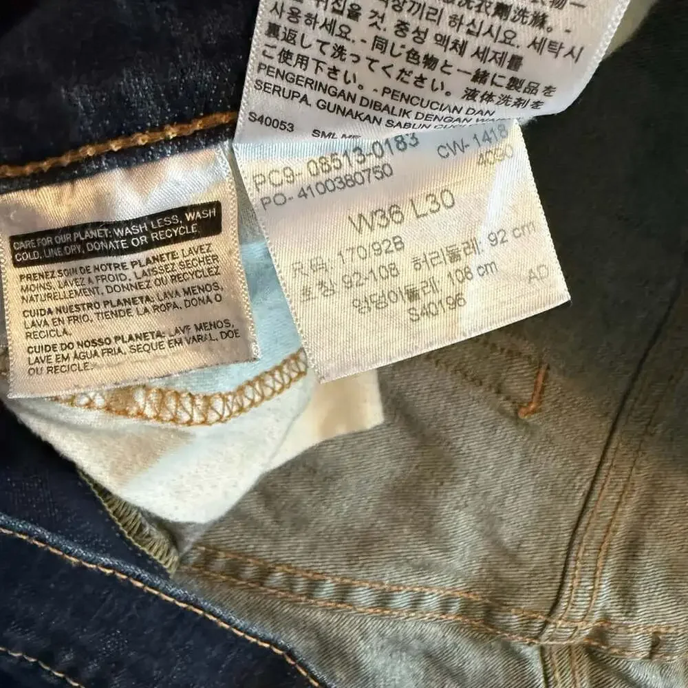 Levi's 513 Slim Straight Jeans Size 36x30 Dark Wash Denim
